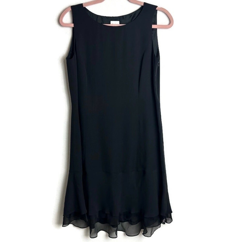 Garnet Hill 100% Silk Sleeveless Ruffle Hem Black Dress Sz 8P Classic Old Money